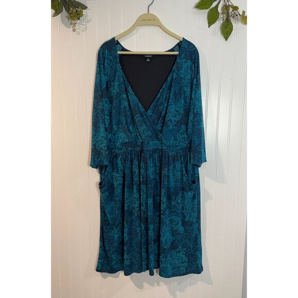 Torrid Womens Size 3 Blue Teal Floral Print Long Sleeve Empire Waist Dress - Picture 1 of 12